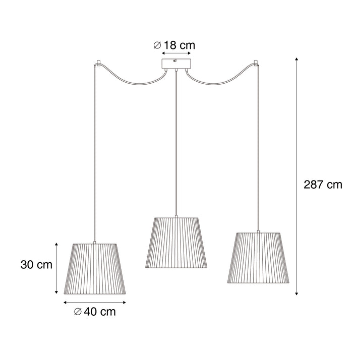 QAZQA Buiten hanglamp zwart met zwarte kap van touw 3-lichts IP44 -