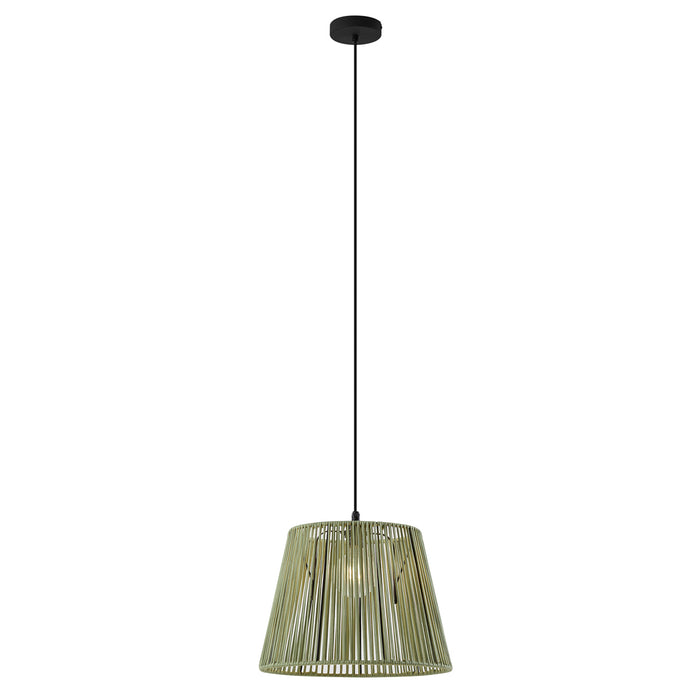 QAZQA Buiten hanglamp zwart met groene kap van touw IP44 - Cava Jayla