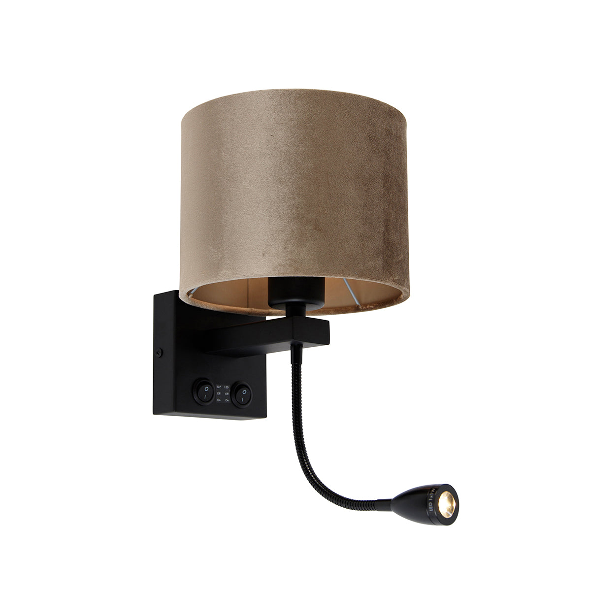 QAZQA Wandlamp zwart met velours kap taupe 18cm - Brescia Combi