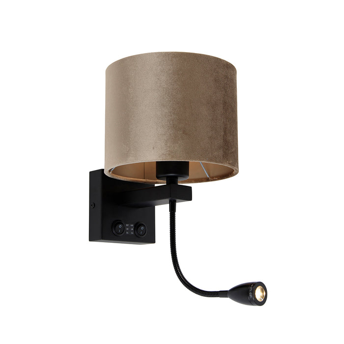 QAZQA Wandlamp zwart met velours kap taupe 18cm - Brescia Combi
