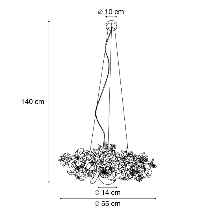 QAZQA Bohemian plafondlamp zwart met gekleurde bloemen blauw en wit -