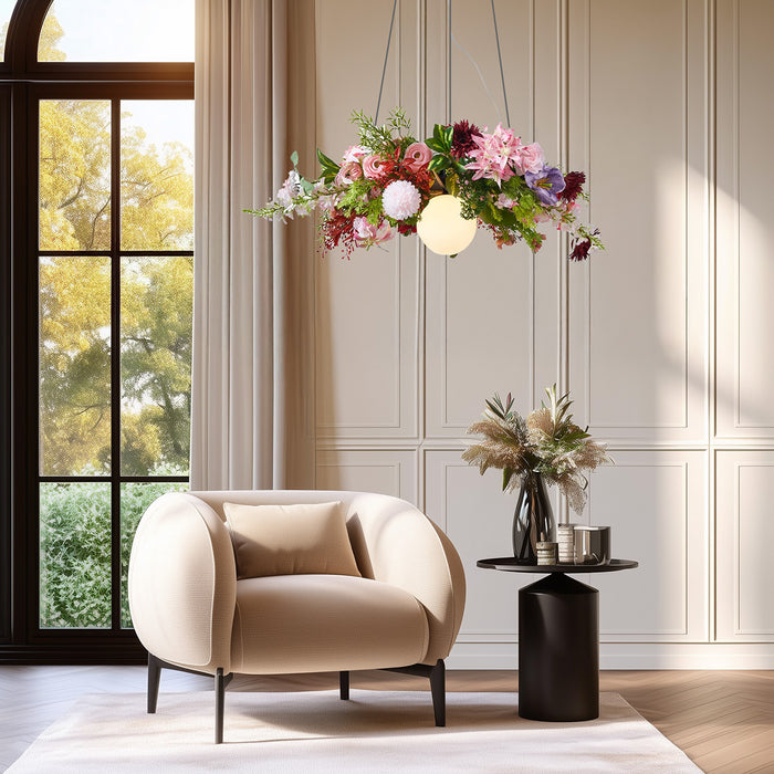 QAZQA Bohemian plafondlamp zwart met gekleurde bloemen rood en roze -