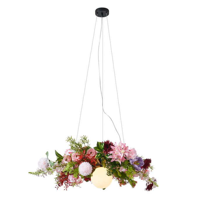 QAZQA Bohemian plafondlamp zwart met gekleurde bloemen rood en roze -