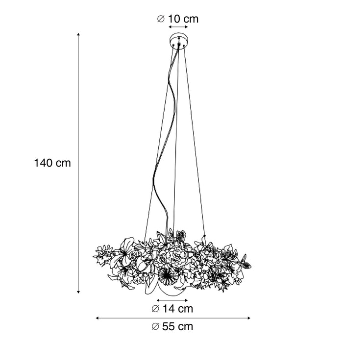 QAZQA Bohemian plafondlamp zwart met gekleurde bloemen rood en roze -