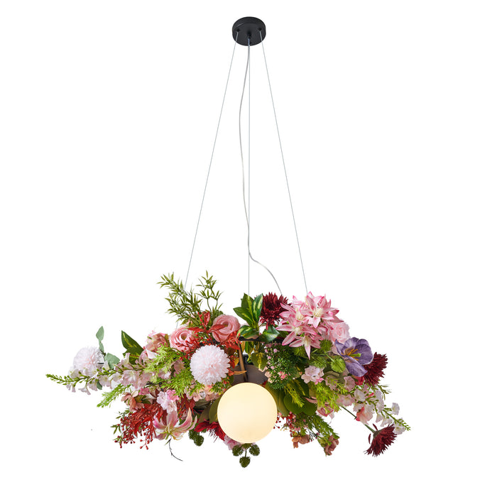 QAZQA Bohemian plafondlamp zwart met gekleurde bloemen rood en roze -