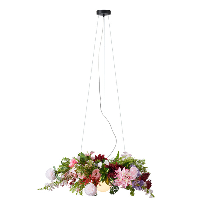 QAZQA Bohemian plafondlamp zwart met gekleurde bloemen rood en roze -