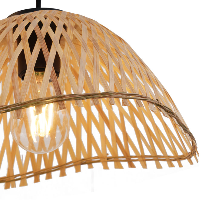 QAZQA Bohemian hanglamp zwart met bamboe 3-lichts - Lily