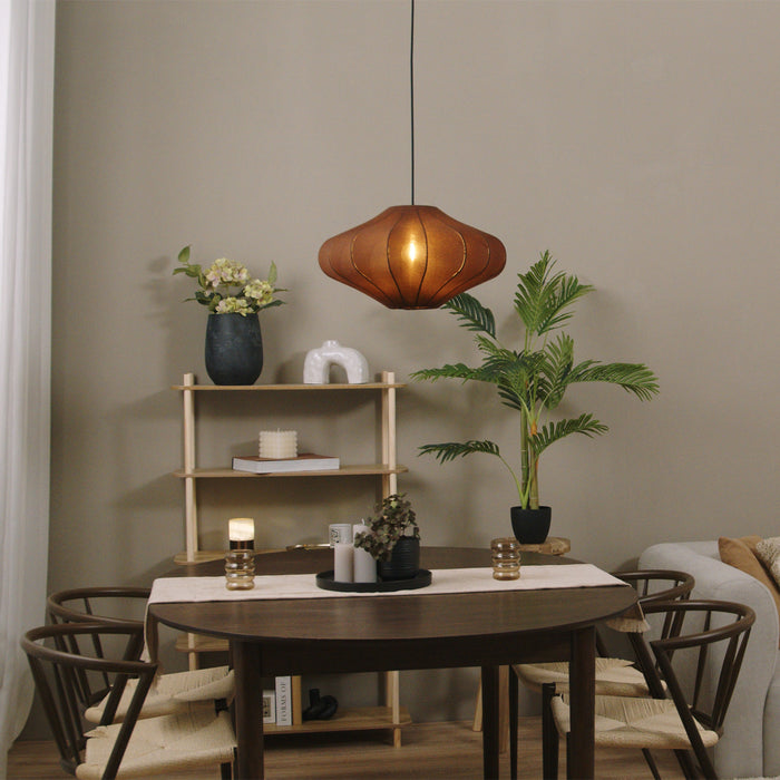 QAZQA Japandi hanglamp bruin met stoffen kap 50cm  - Plu