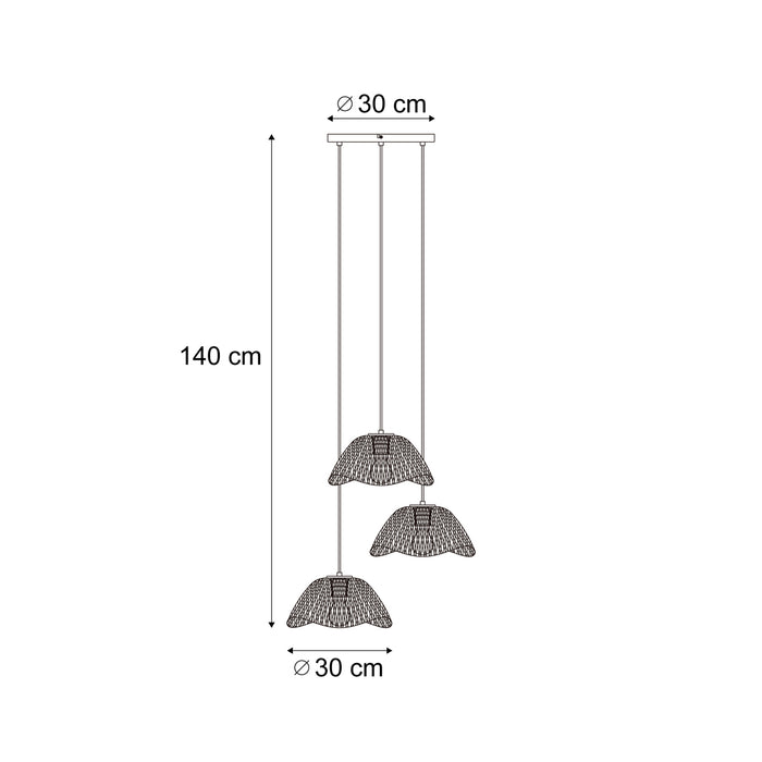 QAZQA Bohemian hanglamp zwart met bamboe 3-lichts - Lily