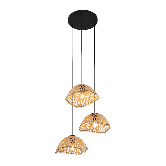 QAZQA Bohemian hanglamp zwart met bamboe 3-lichts - Lily