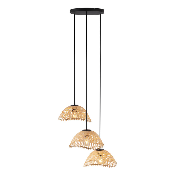 QAZQA Bohemian hanglamp zwart met bamboe 3-lichts - Lily