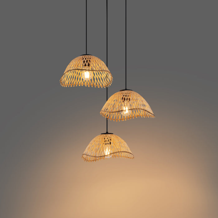 QAZQA Bohemian hanglamp zwart met bamboe 3-lichts - Lily