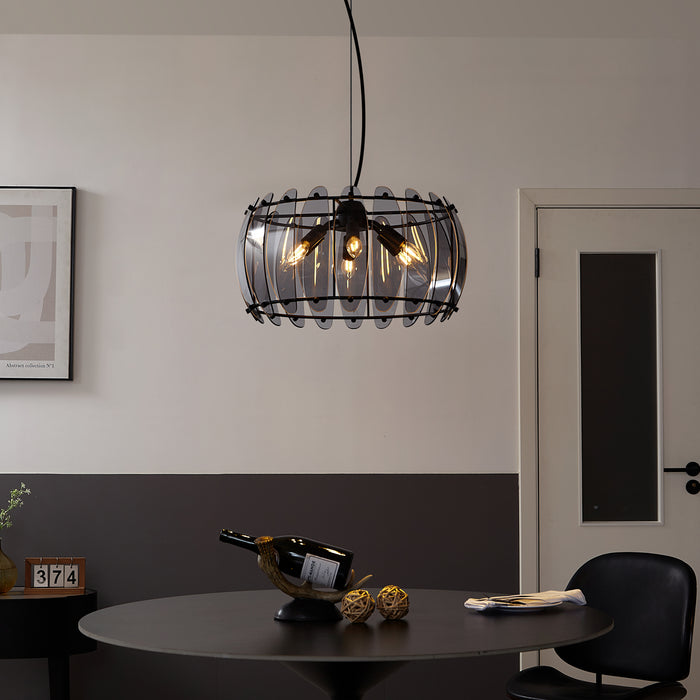 QAZQA Design hanglamp zwart met smoke glas rond 6-lichts - Mochan