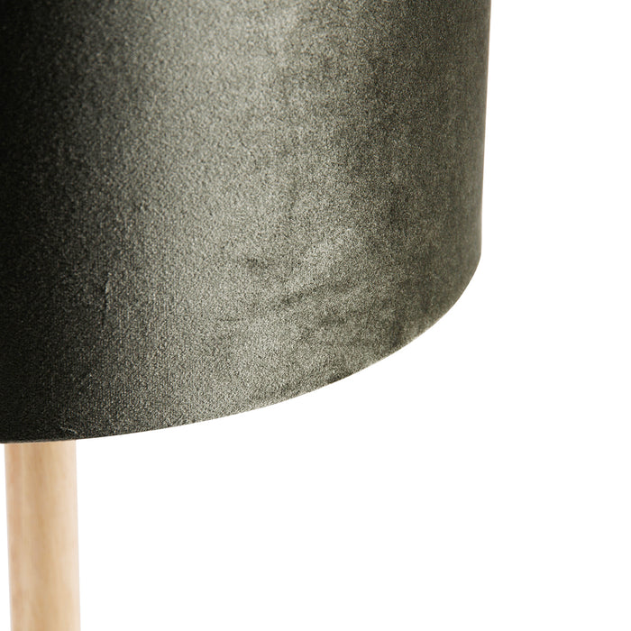 QAZQA Tafellamp hout met velours kap groen 35cm - Mels