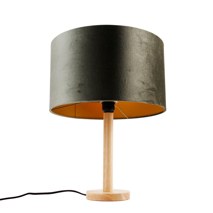 QAZQA Tafellamp hout met velours kap groen 35cm - Mels
