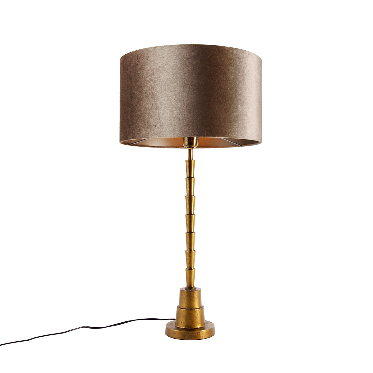 QAZQA Tafellamp brons met velours kap taupe 35cm - Pisos