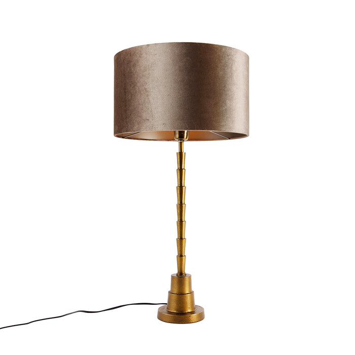 QAZQA Tafellamp brons met velours kap taupe 35cm - Pisos