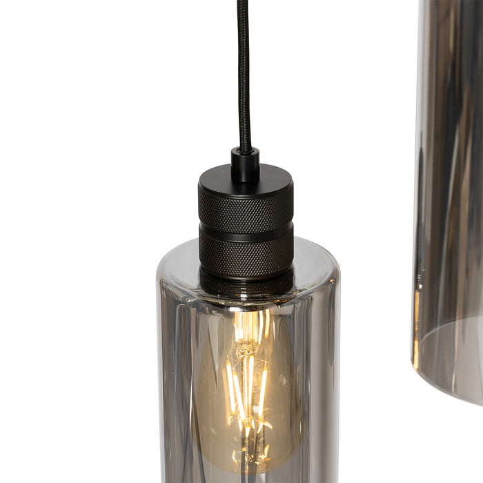 QAZQA Smart hanglamp zwart met smoke glas incl. 5 Wifi A60 - Stavelot