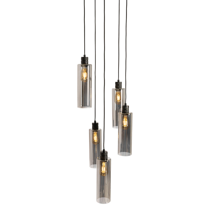 QAZQA Smart hanglamp zwart met smoke glas incl. 5 Wifi A60 - Stavelot