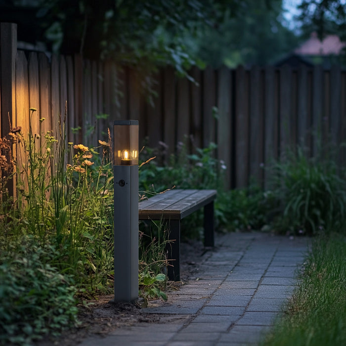 QAZQA Buitenlamp donkergrijs met smoke glas 80cm IP44 met stopcontact