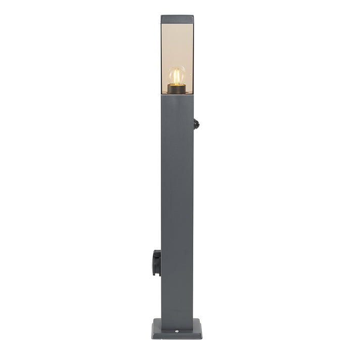 QAZQA Buitenlamp donkergrijs met smoke glas 80cm IP44 met stopcontact