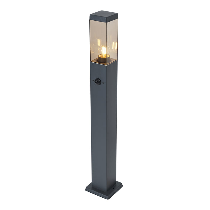 QAZQA Buitenlamp donkergrijs met smoke glas 80cm IP44 met stopcontact