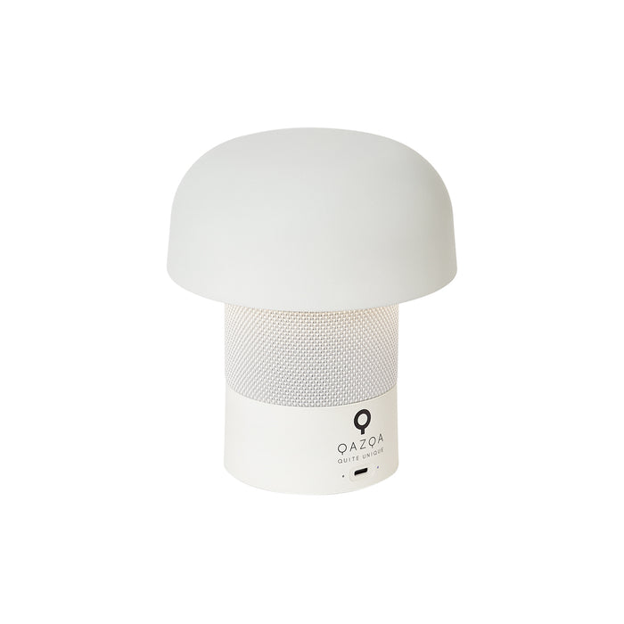 QAZQA Tafellamp wit 16cm incl. LED dimbaar oplaadbaar met JBL speaker
