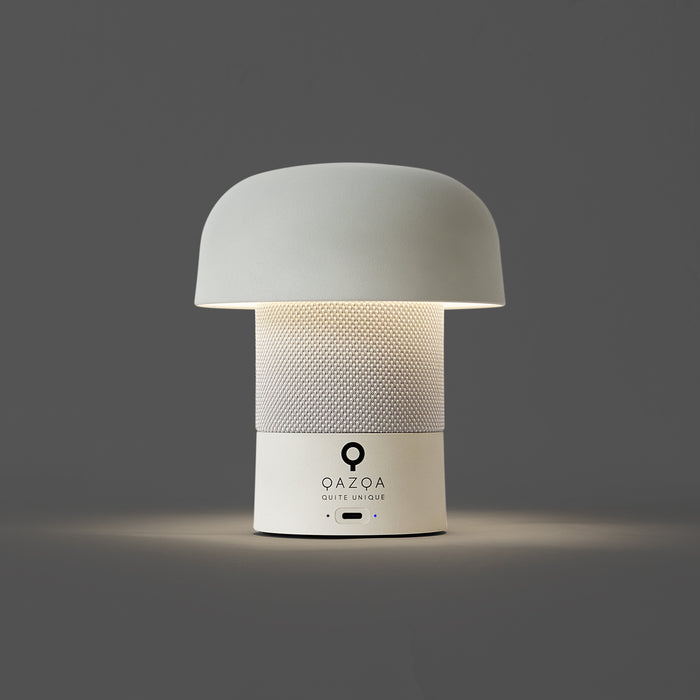 QAZQA Tafellamp wit 16cm incl. LED dimbaar oplaadbaar met JBL speaker