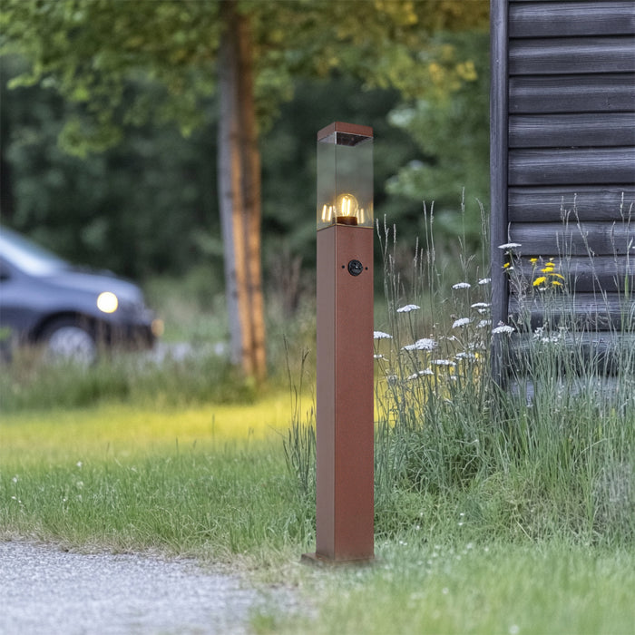 QAZQA Buitenlamp roestbruin met helder glas 80cm IP44 met stopcontact