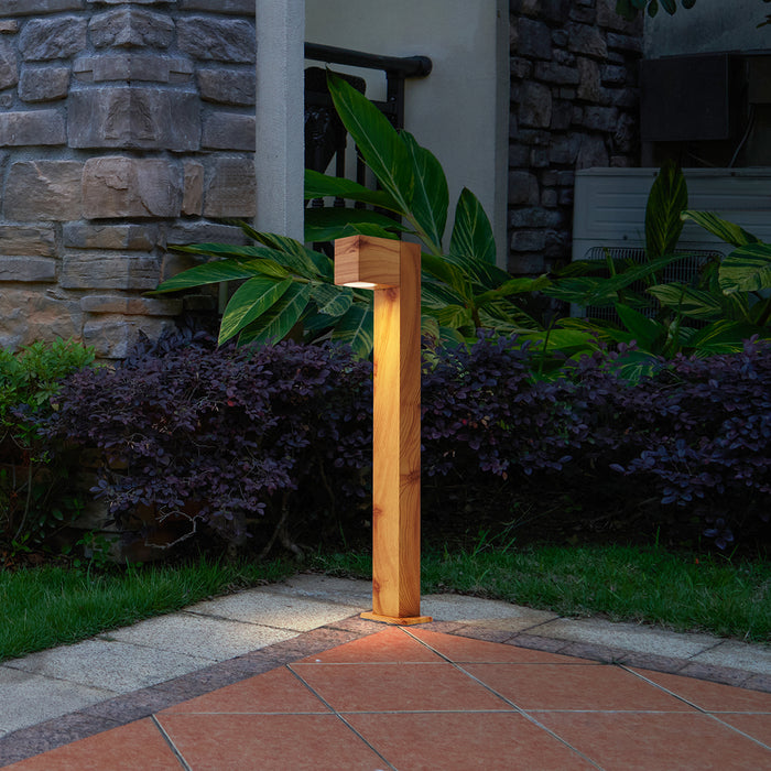 QAZQA Buitenlamp aluminium met hout print met grondpin en kabelmof
