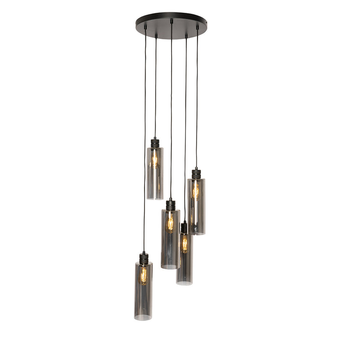 QAZQA Smart hanglamp zwart met smoke glas incl. 5 Wifi A60 - Stavelot