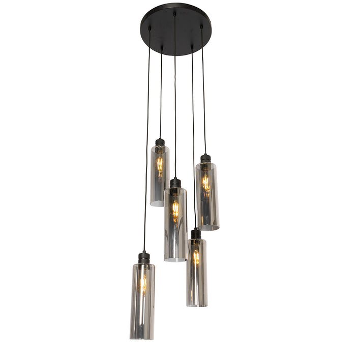 QAZQA Smart hanglamp zwart met smoke glas incl. 5 Wifi A60 - Stavelot