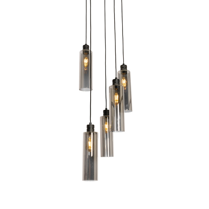 QAZQA Smart hanglamp zwart met smoke glas incl. 5 Wifi A60 - Stavelot