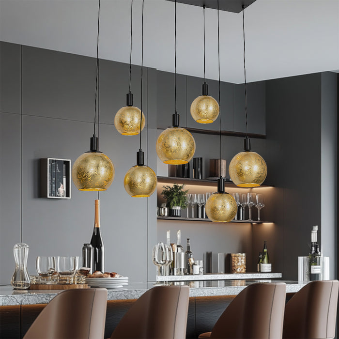 QAZQA Smart hanglamp zwart met goud glas 7-lichts incl. 7 Wifi A60 -