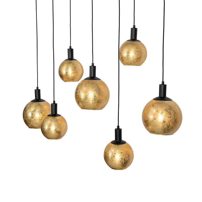 QAZQA Smart hanglamp zwart met goud glas 7-lichts incl. 7 Wifi A60 -