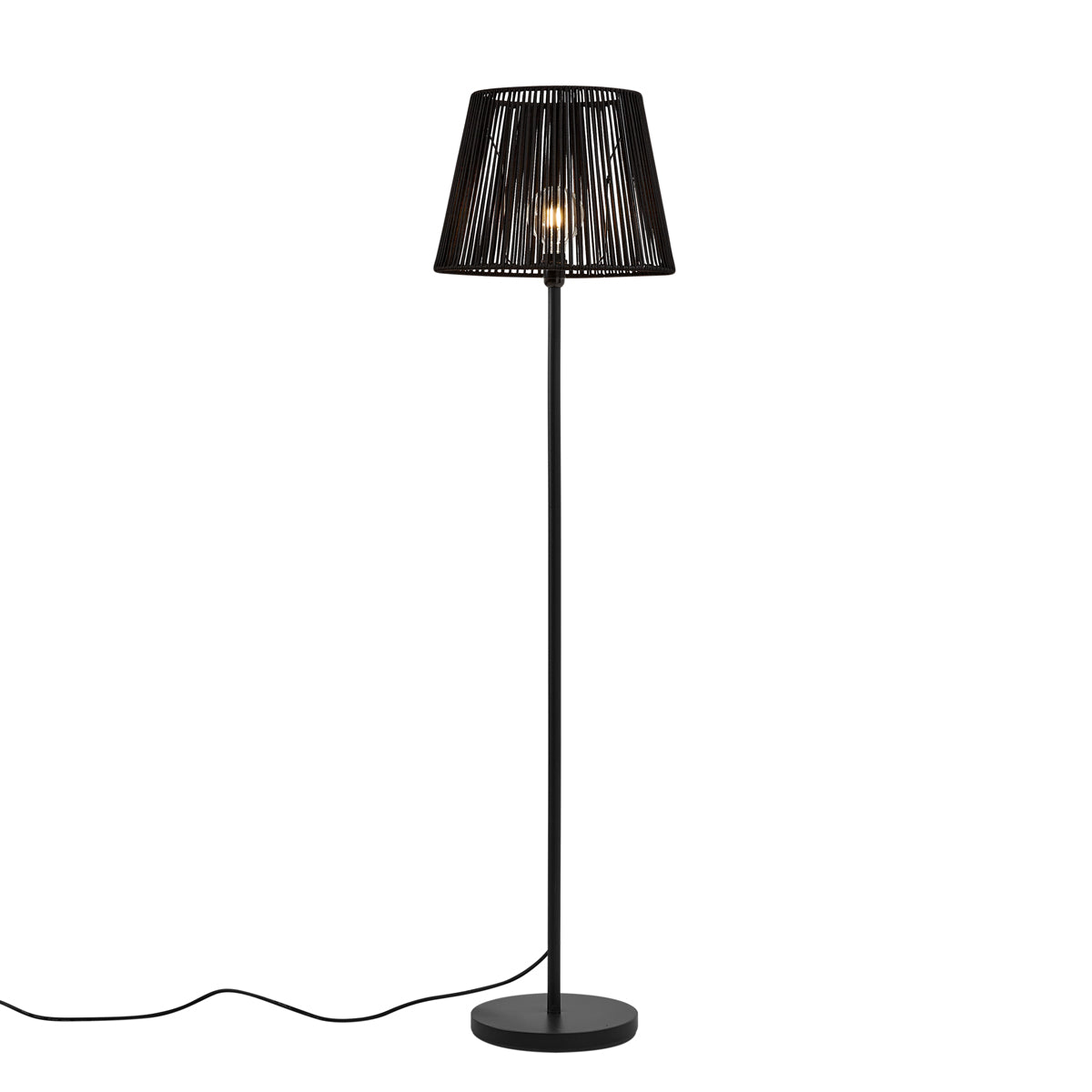 QAZQA Buiten vloerlamp zwart met kap zwart touw IP44 - Virginia Jayla