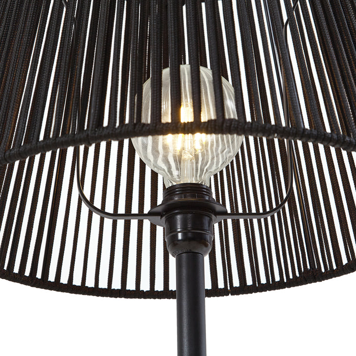 QAZQA Buiten vloerlamp zwart met kap zwart touw IP44 - Virginia Jayla