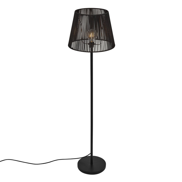 QAZQA Buiten vloerlamp zwart met kap zwart touw IP44 - Virginia Jayla