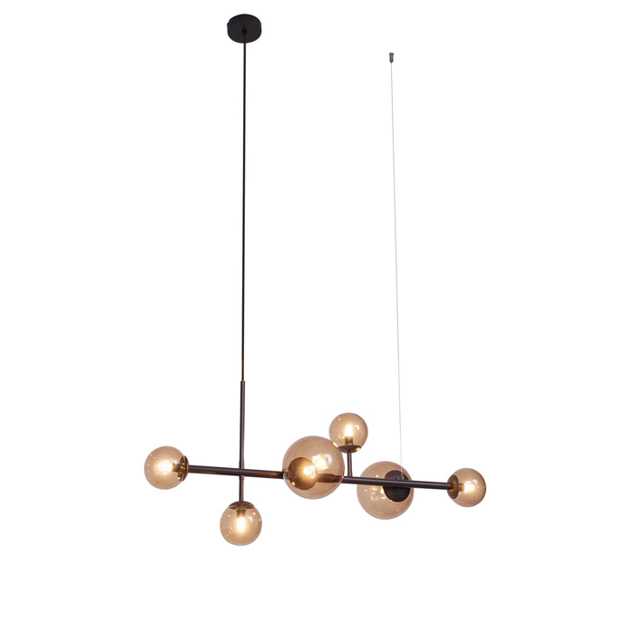 QAZQA Hotel Chique hanglamp donkerbrons met brons glas 6-lichts -