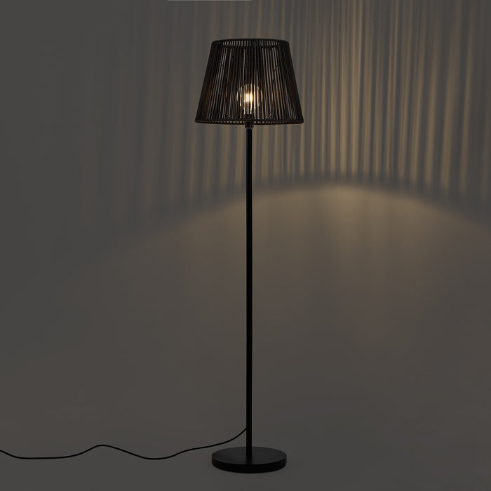 QAZQA Buiten vloerlamp zwart met kap zwart touw IP44 - Virginia Jayla