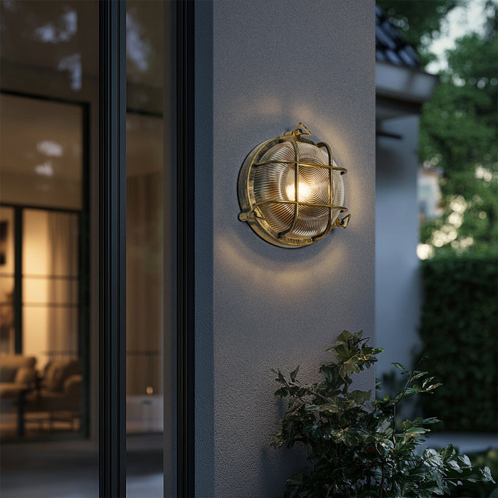 QAZQA Buiten wand- en plafondlamp antiek goud rond IP44 - Noutica