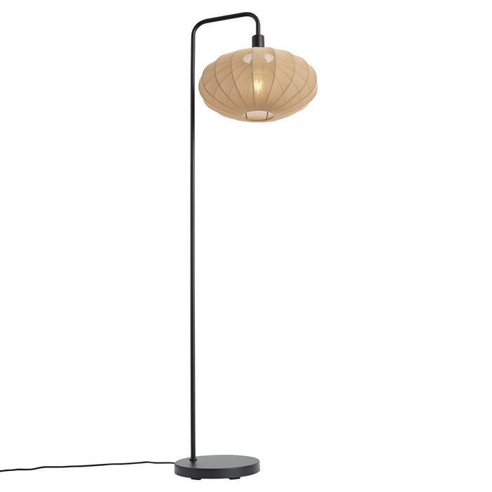 QAZQA Japandi vloerlamp zwart met bruine kap - Bida