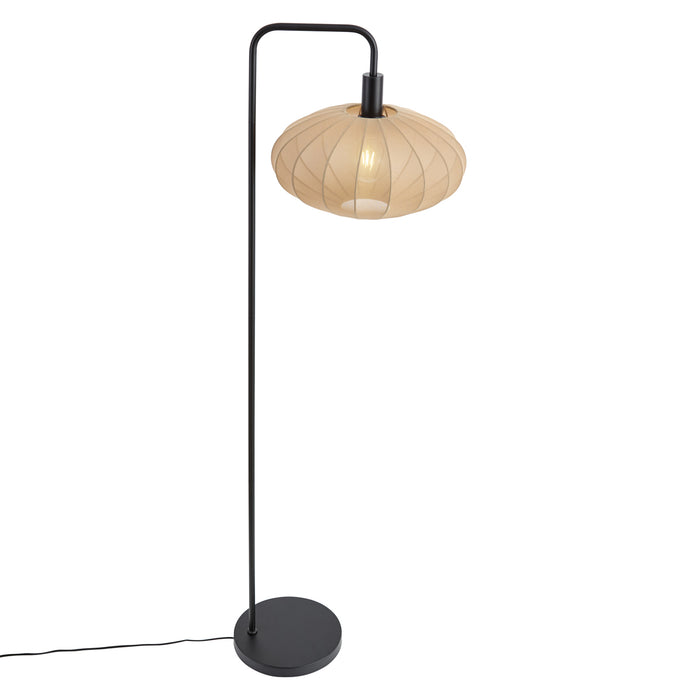 QAZQA Japandi vloerlamp zwart met bruine kap - Bida