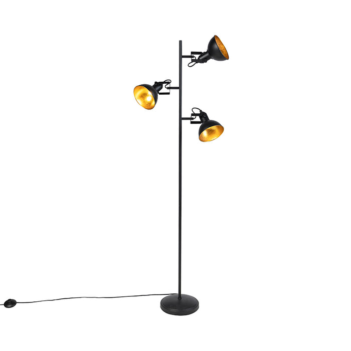 QAZQA Smart vloerlamp zwart met goud 3-lichts incl. 3 wifi P45- Tommy