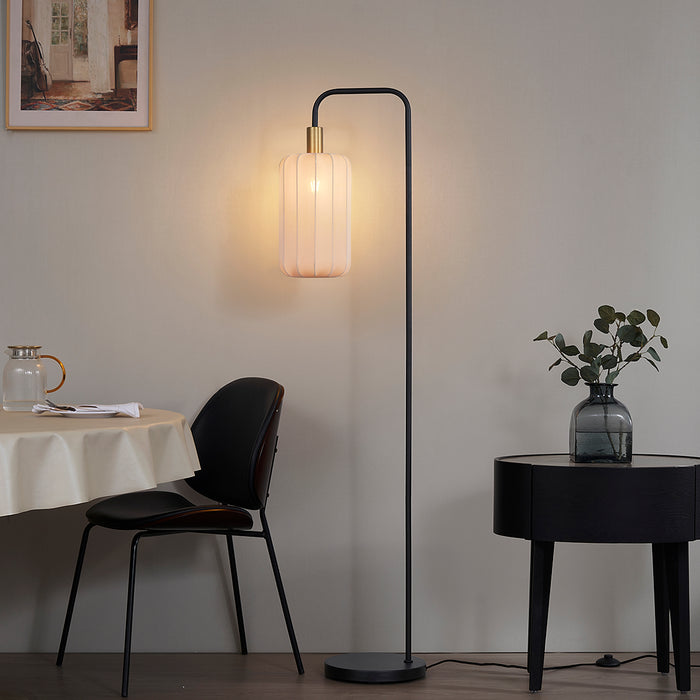 QAZQA Japandi vloerlamp zwart met goud en beige kap - Pluni