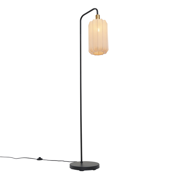 QAZQA Japandi vloerlamp zwart met goud en beige kap - Pluni
