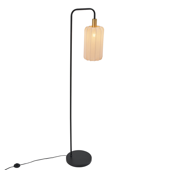 QAZQA Japandi vloerlamp zwart met goud en beige kap - Pluni
