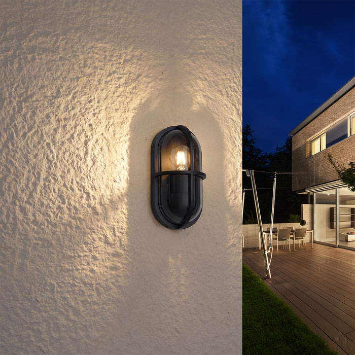 QAZQA Buiten wandlamp zwart ovaal IP65 - Target