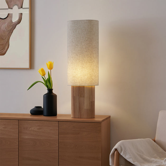 QAZQA Japandi vloerlamp hout met linnen kap 90cm - Lamel