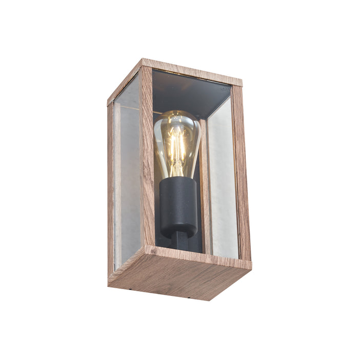 QAZQA Industriële wandlamp hout print 26 cm IP44  - Charlois